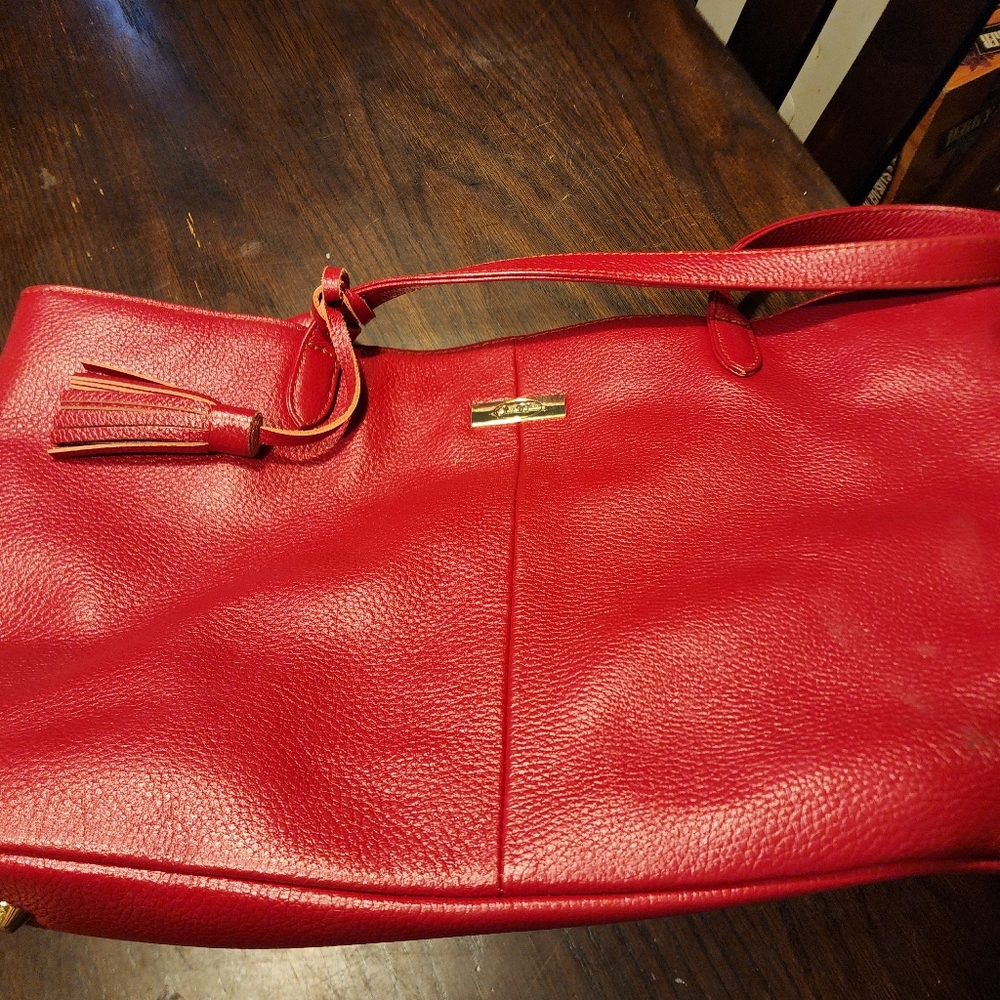 Onna Ehrlich red pebbled leather shoulder bag/tote with gold-tone hardware